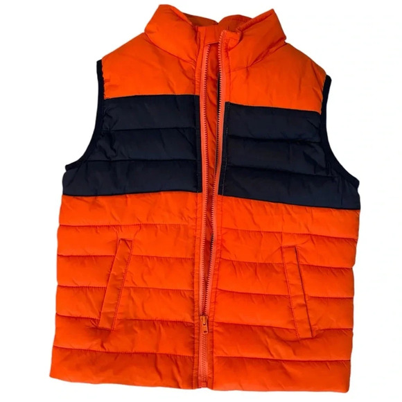 Janie and Jack Color Blocked Puffer Vest Orange and Navy - Picture 1 of 4